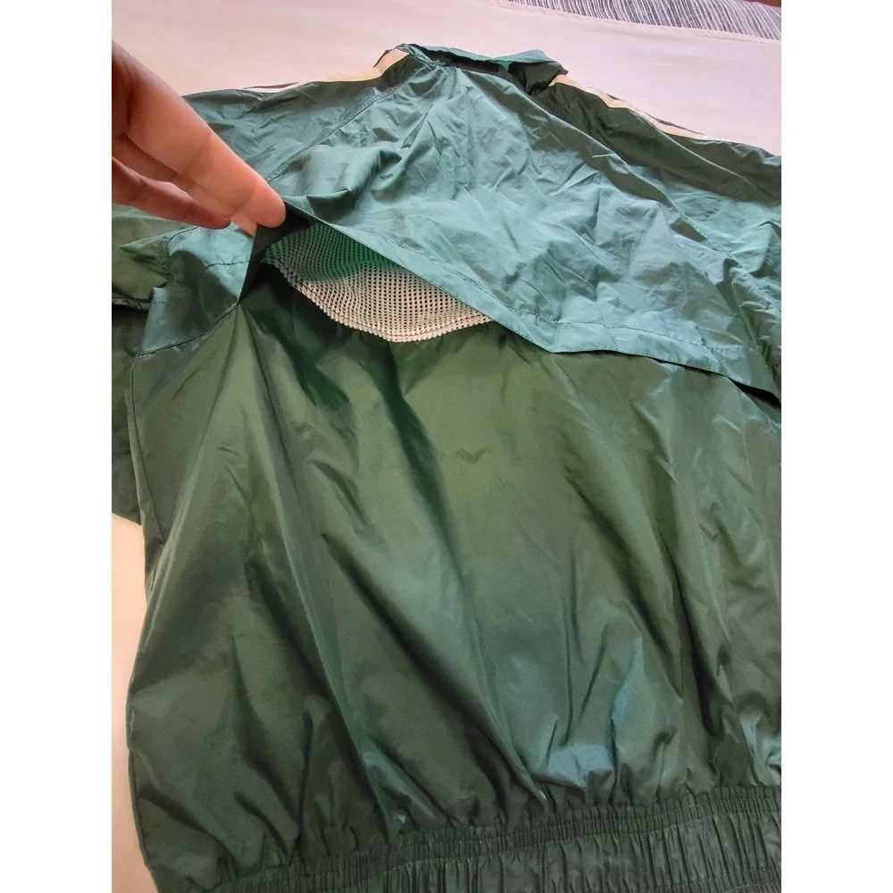 Adidas Mens Vintage Windbreaker Track Jacket Green White Full Zip Mesh Lined M